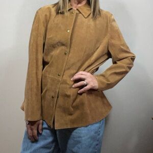 Bagatelle Tan Leather Blazer Jacket Size 14 W With Brass Buttons
